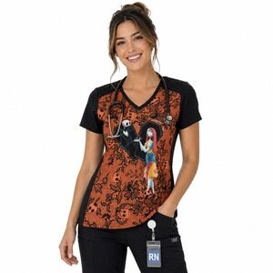 Cherokee Tooniforms Nightmare Before Christmas Undying Love Scrub Top Small EUC